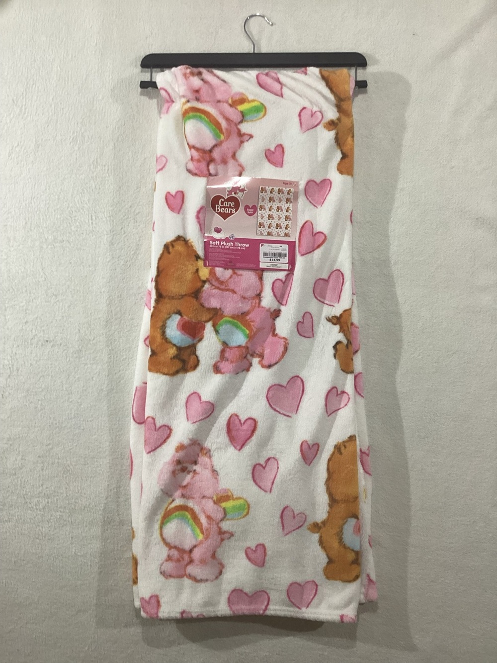 NWT Care Bears Valentine Cupid Plush Throw Blanket 50x70 White